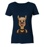 Herz Alpaka o.T. - Ladies V-Neck Shirt - Schweinchen's Shop - V-Neck Shirts - Navy / XS