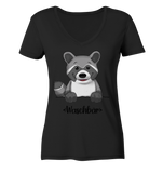 "Waschbär" - Ladies V-Neck Shirt - Schweinchen's Shop - V-Neck Shirts - Black / XS