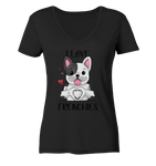"I Love Frenchies" - Ladies V-Neck Shirt - Schweinchen's Shop - V-Neck Shirts - Black / XS