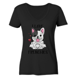 "I Love Frenchies" - Ladies V-Neck Shirt - Schweinchen's Shop - V-Neck Shirts - Black / XS