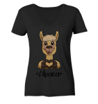 Herz Alpaka - Ladies V-Neck Shirt - Schweinchen's Shop - V-Neck Shirts - Black / XS