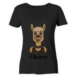 Herz Alpaka - Ladies V-Neck Shirt - Schweinchen's Shop - V-Neck Shirts - Black / XS