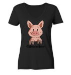 "Schweinchen" - Ladies V-Neck Shirt - Schweinchen's Shop - V-Neck Shirts - Black / XS
