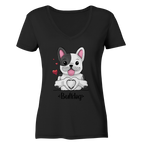"Bulldog Herz" - Ladies V-Neck Shirt - Schweinchen's Shop - V-Neck Shirts - Black / XS