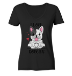 "I LOVE DOGGIES" - Ladies V-Neck Shirt - Schweinchen's Shop - V-Neck Shirts - Black / XS