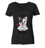 "I LOVE DOGGIES" - Ladies V-Neck Shirt - Schweinchen's Shop - V-Neck Shirts - Black / XS