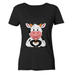 Herz Kuh o.T. - Ladies V-Neck Shirt - Schweinchen's Shop - V-Neck Shirts - Black / XS