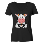 Herz Kuh o.T. - Ladies V-Neck Shirt - Schweinchen's Shop - V-Neck Shirts - Black / XS
