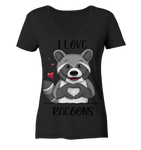 "I LOVE RACOONS" - Ladies V-Neck Shirt - Schweinchen's Shop - V-Neck Shirts - Black / XS