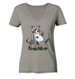 Naschbär - Ladies V-Neck Shirt - Schweinchen's Shop - V-Neck Shirts - Light Grey / XS