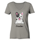 "Frenchie" - Ladies V-Neck Shirt - Schweinchen's Shop - V-Neck Shirts - Light Grey / XS