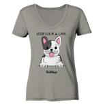"Keep Calm" - Bulldog - Ladies V-Neck Shirt - Schweinchen's Shop - V-Neck Shirts - Light Grey / XS