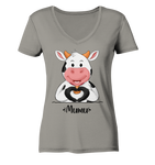 "MUMU" - Ladies V-Neck Shirt - Schweinchen's Shop - V-Neck Shirts - Light Grey / XS