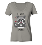 "I LOVE TRASH" - Ladies V-Neck Shirt - Schweinchen's Shop - V-Neck Shirts - Light Grey / XS