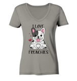 "I Love Frenchies" - Ladies V-Neck Shirt - Schweinchen's Shop - V-Neck Shirts - Light Grey / XS