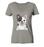 Frenchie o.T. - Ladies V-Neck Shirt - Schweinchen's Shop - V-Neck Shirts - Light Grey / XS