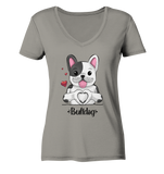"Bulldog Herz" - Ladies V-Neck Shirt - Schweinchen's Shop - V-Neck Shirts - Light Grey / XS