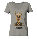 Herz Alpaka - Ladies V-Neck Shirt - Schweinchen's Shop - V-Neck Shirts - Light Grey / XS