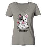 "Frenchie Herz" - Ladies V-Neck Shirt - Schweinchen's Shop - V-Neck Shirts - Light Grey / XS