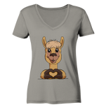 Herz Alpaka o.T. - Ladies V-Neck Shirt - Schweinchen's Shop - V-Neck Shirts - Light Grey / XS
