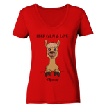 "Keep Calm" Alpaka - Ladies V-Neck Shirt - Schweinchen's Shop - V-Neck Shirts - Red / XS