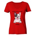 "Keep Calm" - Bulldog - Ladies V-Neck Shirt - Schweinchen's Shop - V-Neck Shirts - Red / XS