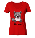 "Waschbär" - Ladies V-Neck Shirt - Schweinchen's Shop - V-Neck Shirts - Red / XS