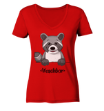 "Waschbär" - Ladies V-Neck Shirt - Schweinchen's Shop - V-Neck Shirts - Red / XS