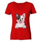 Frenchie o.T. - Ladies V-Neck Shirt - Schweinchen's Shop - V-Neck Shirts - Red / XS