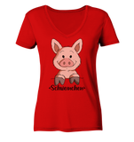 "Schweinchen" - Ladies V-Neck Shirt - Schweinchen's Shop - V-Neck Shirts - Red / XS