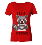 "I LOVE RACOONS" - Ladies V-Neck Shirt - Schweinchen's Shop - V-Neck Shirts - Red / XS