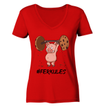 "Ferkules" - Ladies V-Neck Shirt - Schweinchen's Shop - V-Neck Shirts - Red / XS