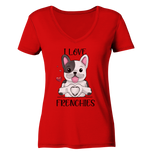 "I Love Frenchies" - Ladies V-Neck Shirt - Schweinchen's Shop - V-Neck Shirts - Red / XS