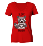 "I LOVE TRASH" - Ladies V-Neck Shirt - Schweinchen's Shop - V-Neck Shirts - Red / XS