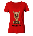 Herz Alpaka - Ladies V-Neck Shirt - Schweinchen's Shop - V-Neck Shirts - Red / XS