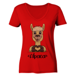Herz Alpaka - Ladies V-Neck Shirt - Schweinchen's Shop - V-Neck Shirts - Red / XS