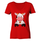 Kuh o-T. - Ladies V-Neck Shirt - Schweinchen's Shop - V-Neck Shirts - Red / XS