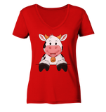 Kuh o-T. - Ladies V-Neck Shirt - Schweinchen's Shop - V-Neck Shirts - Red / XS