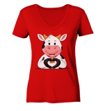 Herz Kuh o.T. - Ladies V-Neck Shirt - Schweinchen's Shop - V-Neck Shirts - Red / XS