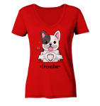 "Frenchie Herz" - Ladies V-Neck Shirt - Schweinchen's Shop - V-Neck Shirts - Red / XS