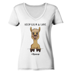 "Keep Calm" Alpaka - Ladies V-Neck Shirt - Schweinchen's Shop - V-Neck Shirts - White / XS