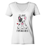 "I Love Frenchies" - Ladies V-Neck Shirt - Schweinchen's Shop - V-Neck Shirts - White / XS