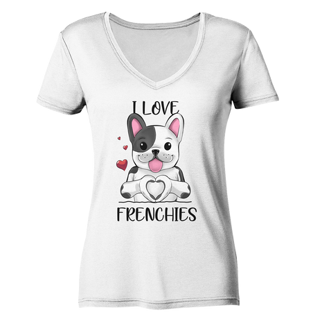 "I Love Frenchies" - Ladies V-Neck Shirt - Schweinchen's Shop - V-Neck Shirts - White / XS
