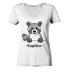 "Waschbär" - Ladies V-Neck Shirt - Schweinchen's Shop - V-Neck Shirts - White / XS