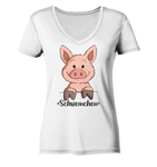 "Schweinchen" - Ladies V-Neck Shirt - Schweinchen's Shop - V-Neck Shirts - White / XS