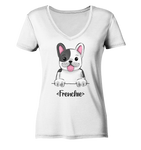 "Frenchie" - Ladies V-Neck Shirt - Schweinchen's Shop - V-Neck Shirts - White / XS