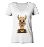 Herz Alpaka o.T. - Ladies V-Neck Shirt - Schweinchen's Shop - V-Neck Shirts - White / XS