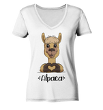 Herz Alpaka - Ladies V-Neck Shirt - Schweinchen's Shop - V-Neck Shirts - White / XS