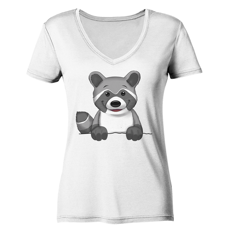 Waschbär o.T. - Ladies V-Neck Shirt - Schweinchen's Shop - V-Neck Shirts - White / XS