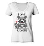 "I LOVE RACOONS" - Ladies V-Neck Shirt - Schweinchen's Shop - V-Neck Shirts - White / XS